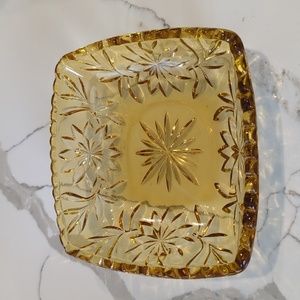 Vintage Amber Pressed Glass Candy Trinket Dish, 6" x 6" x 1.75"
